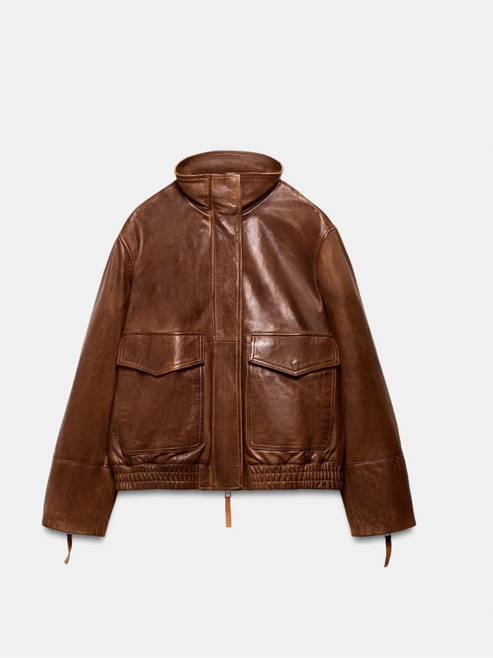 ZARA 100% LEATHER BOMBER JACKET ZW COLLECTION LIMITED EDITION